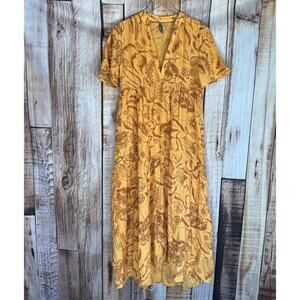 Anthropologie Kallie Flowy Maxi Dress Orange Floral Cotton Gauze XXS Fall Boho‎